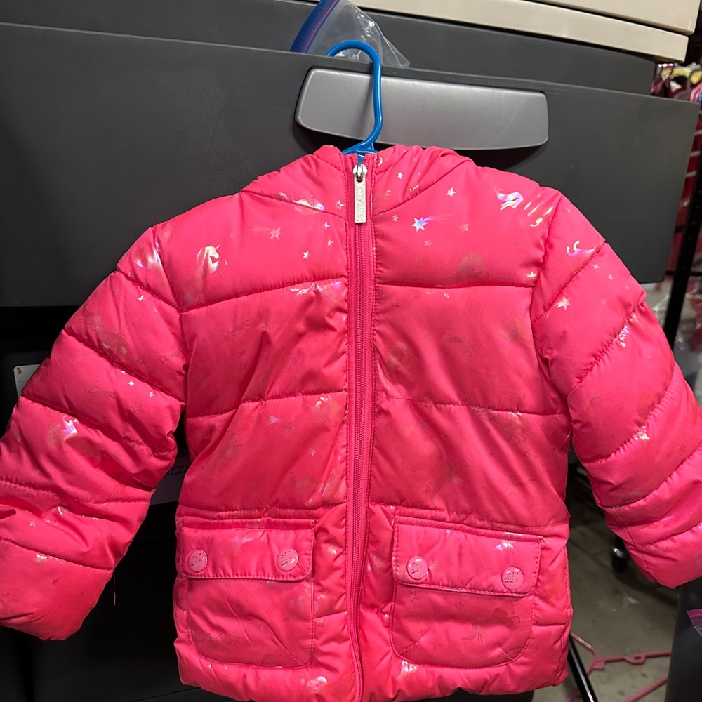 Pink Puffer Jacket with Star Pattern
